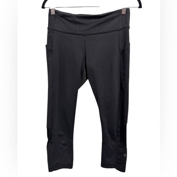 Lululemon Cropped Mesh Panel Pocket Leggings Black - Picture 1 of 9